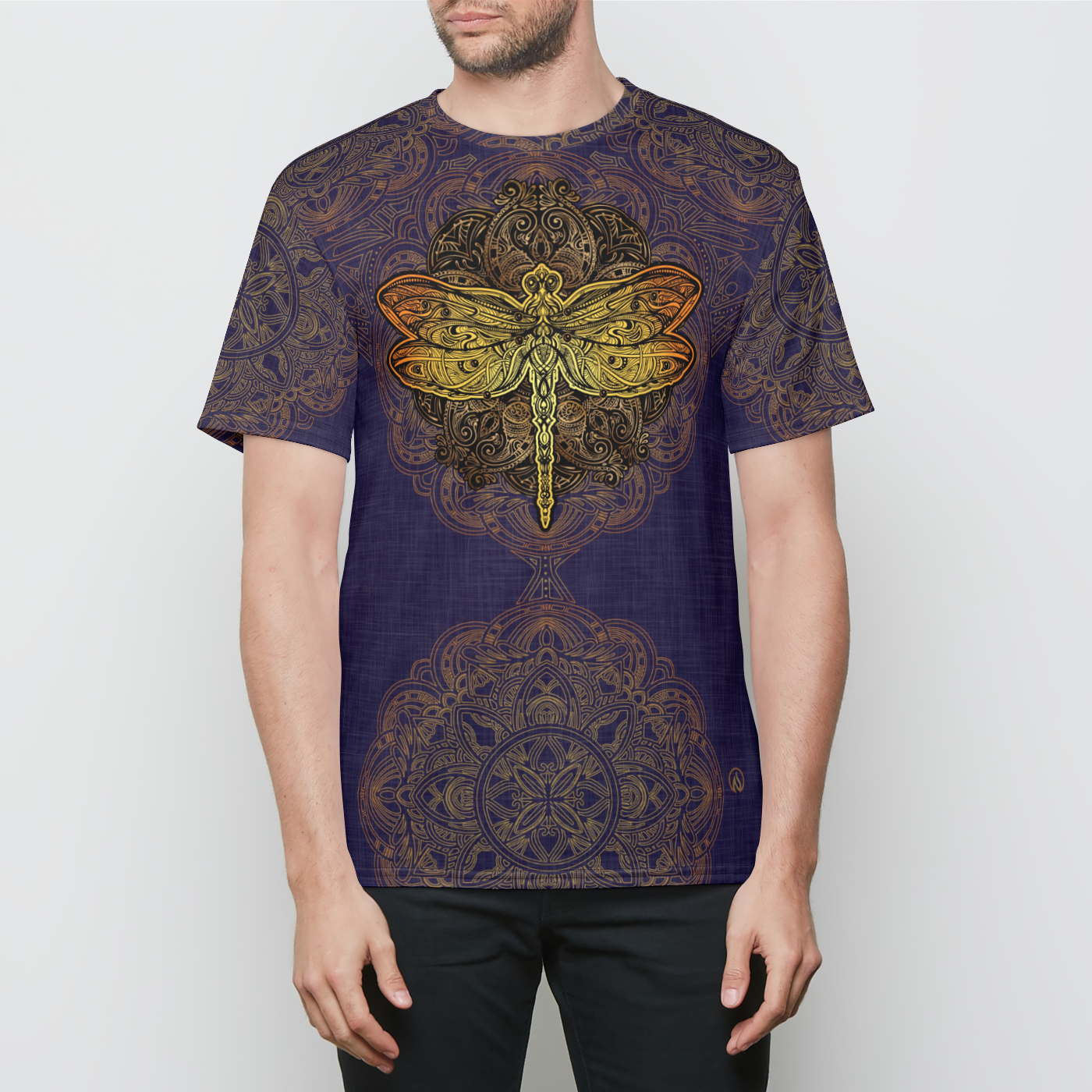 Dragonfly Mandala Mens Crewneck T-Shirt