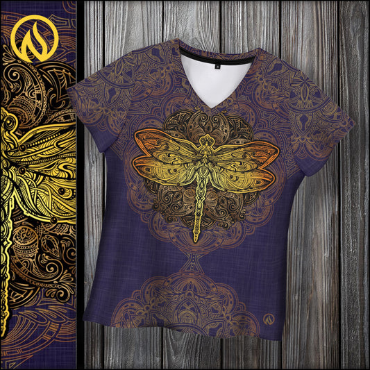 Dragonfly Mandala V-Neck T-Shirt