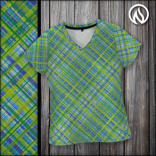 Spring Plaid Womens V-Neck T-Shirt